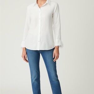 Zara White Button-Down Shirt with Feather Detail